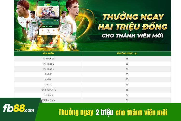 Fb88 khuyến mãi thưởng ngay 2 triệu đồng cho thành viên mới