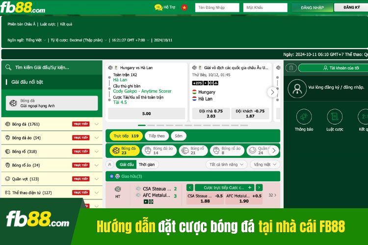 Hướng dẫn thực hiện đặt cược bóng đá tại nhà cái FB88