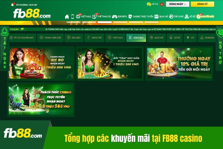 Tổng hợp các chương trình khuyến mãi tại casino Fb88