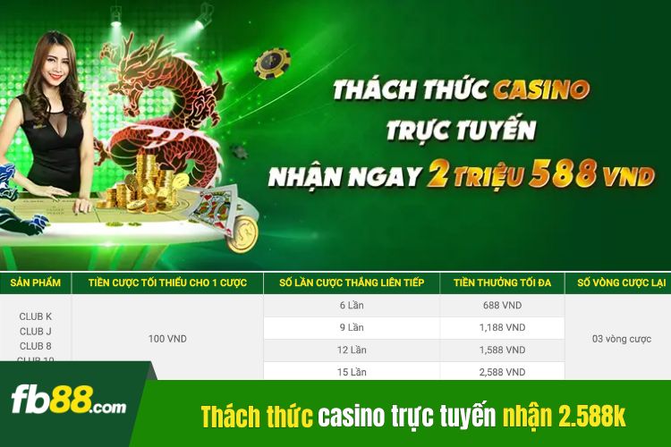 Fb88 khuyến mãi thách thức casino trực tuyến nhận ngay 2588K VNĐ