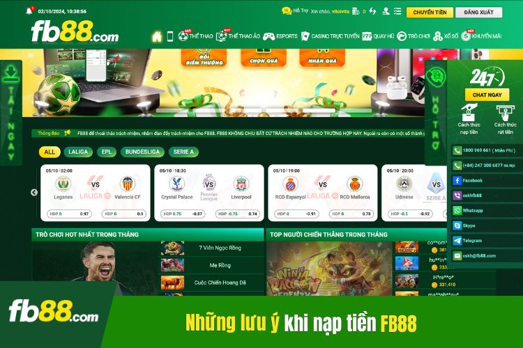 Những lưu ý khi thực hiện Fb88 nạp tiền vào trang chủ